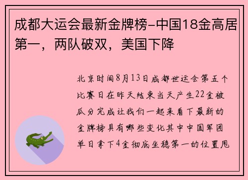 成都大运会最新金牌榜-中国18金高居第一，两队破双，美国下降